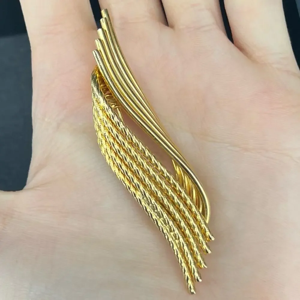 Vintage KRAMER OF NEW YORK Brooch Gold Tone Modernist Rope Abstract